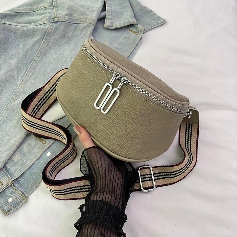 Leather Fanny Pack for Women - Minimalist Crossbody Sling Bag | Genuine Leather Chest Belt Bum Bag Waist Purse (Khaki) - Image 2