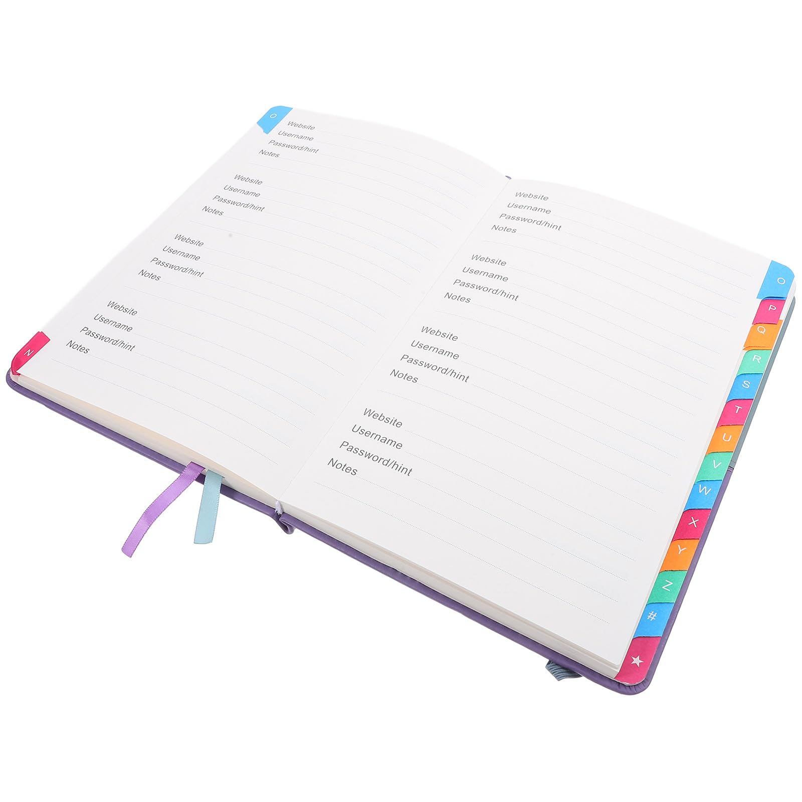 Libreta de Direcciones A5 Portátil para Oficina Organizador de Contraseñas Etiquetas Alfabéticas Cubierta de Poliuretano Azul y Morado Cuaderno Resistente para Registro Web