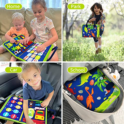 Image of LearnToy Dinosaur Montessori Learning Toy for Toddlers Ages 3-5 Years, Busy Sensory Board with Educational Activities, Travel-Friendly Developmental Skills Toy | Busy Sensory Board with Educational Activities, Travel-Friendly Developmental Skills Toy