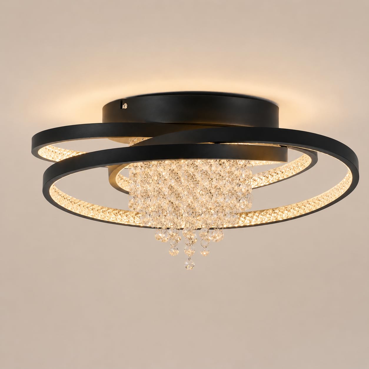 ZMH Deckenlampe Kristall LED Deckenleuchte Wohnzimmer Morden Schwarz | Wohnzimmerlampe 40W 3000K Warmweiß Licht Schlafzimmerlampe Groß Kristalleffekt Design Schlafzimmer Lampe Decke Esszimmer