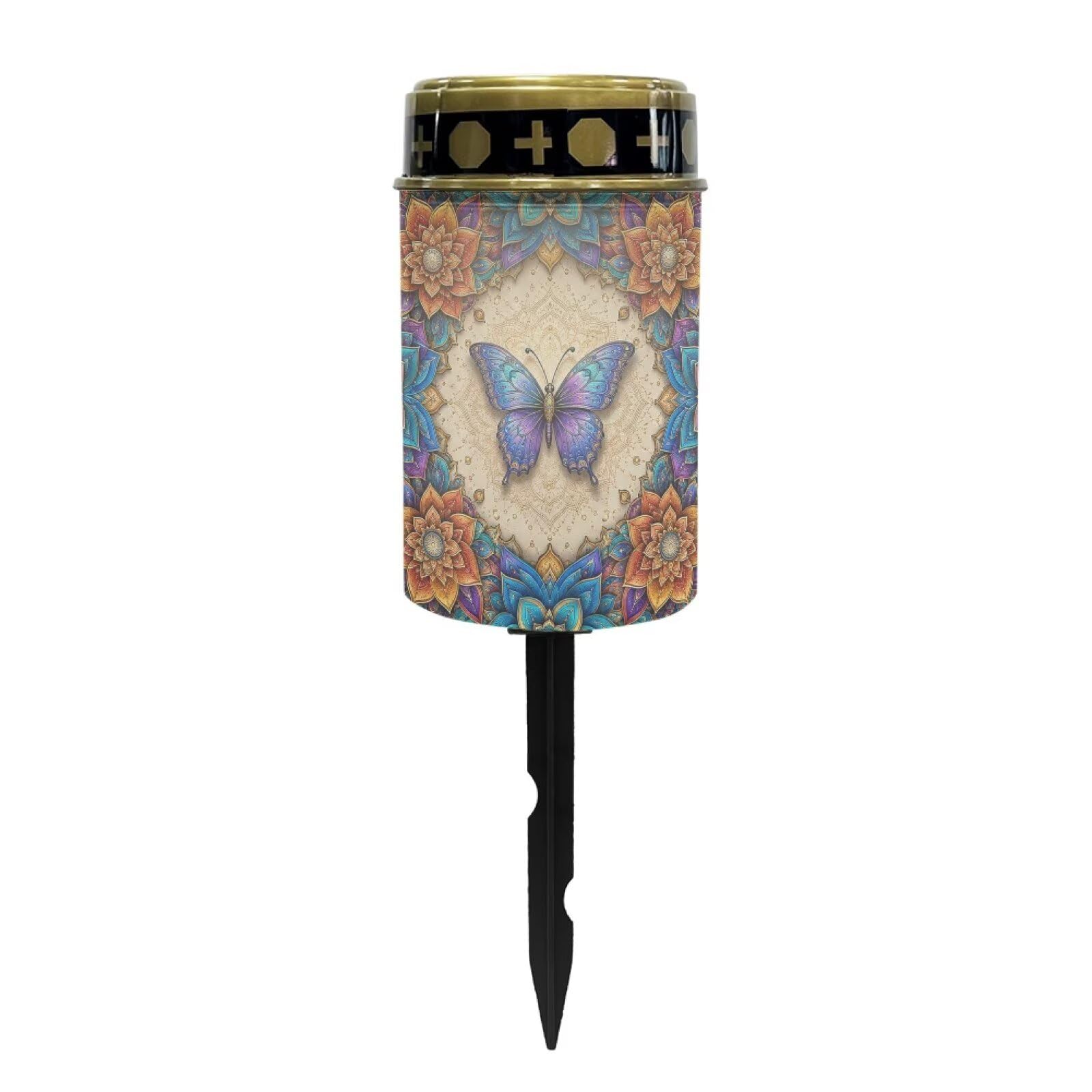 Poceacles Solar Powered Outdoor Lights Cemetery Solar Memorial Lights Outdoor Waterproof Landscape Candles for Yard Patio Lawn Home Decor, Bohemian Floral Butterfly Blue
