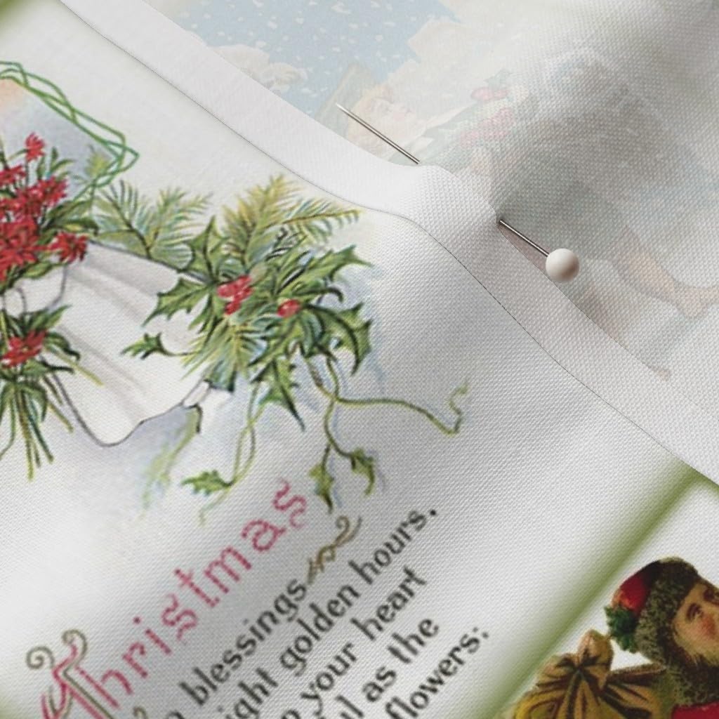 Spoonflower Fabric - Multicolor Christmas Santa December Claus Old Fashioned Cards Merry Printed on Petal Signature Cotton Fabric by The Yard - Sewing Quilting Apparel Crafts Decor