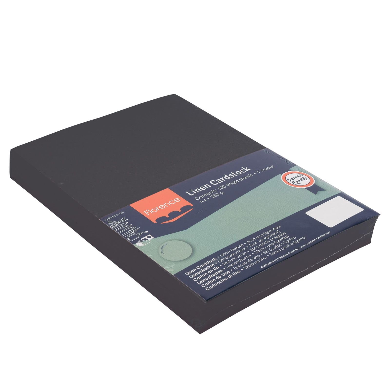 Florence Tonkarton A4-100 St. mit Leinen Struktur Schwarz 250 g - Scrapbooking Bedarf und Bastelpapier für Kartenbasteln, Scrapbooking und Journaling - Reißfest Buntpapier