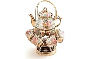 CHANJOON Gold Plated Red Rose Ceramic Teacup Set