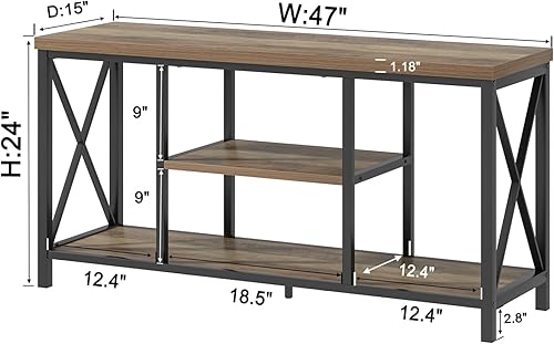 Miniatura 12 de FOLUBAN Soporte de TV para TV de hasta 65 pulgadas, centro de entretenimiento de madera rústica y metal con estantes de almacenamiento, mesa consola
