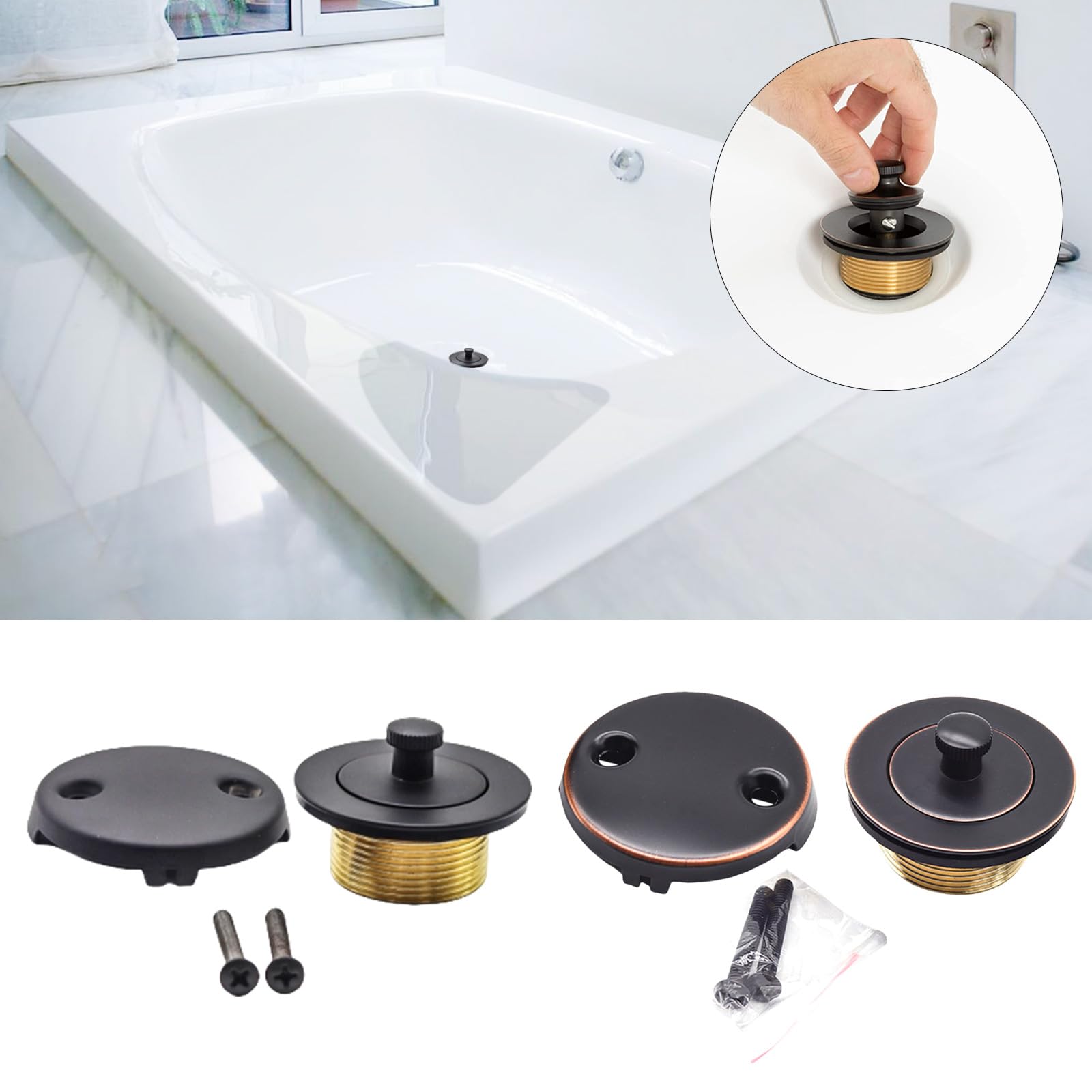 Bathtub Tub Drain Conversion Kits Assembly Tub Drain Stopper with 2-Hole Overflows Faceplate Bathroom Tub Drain Part