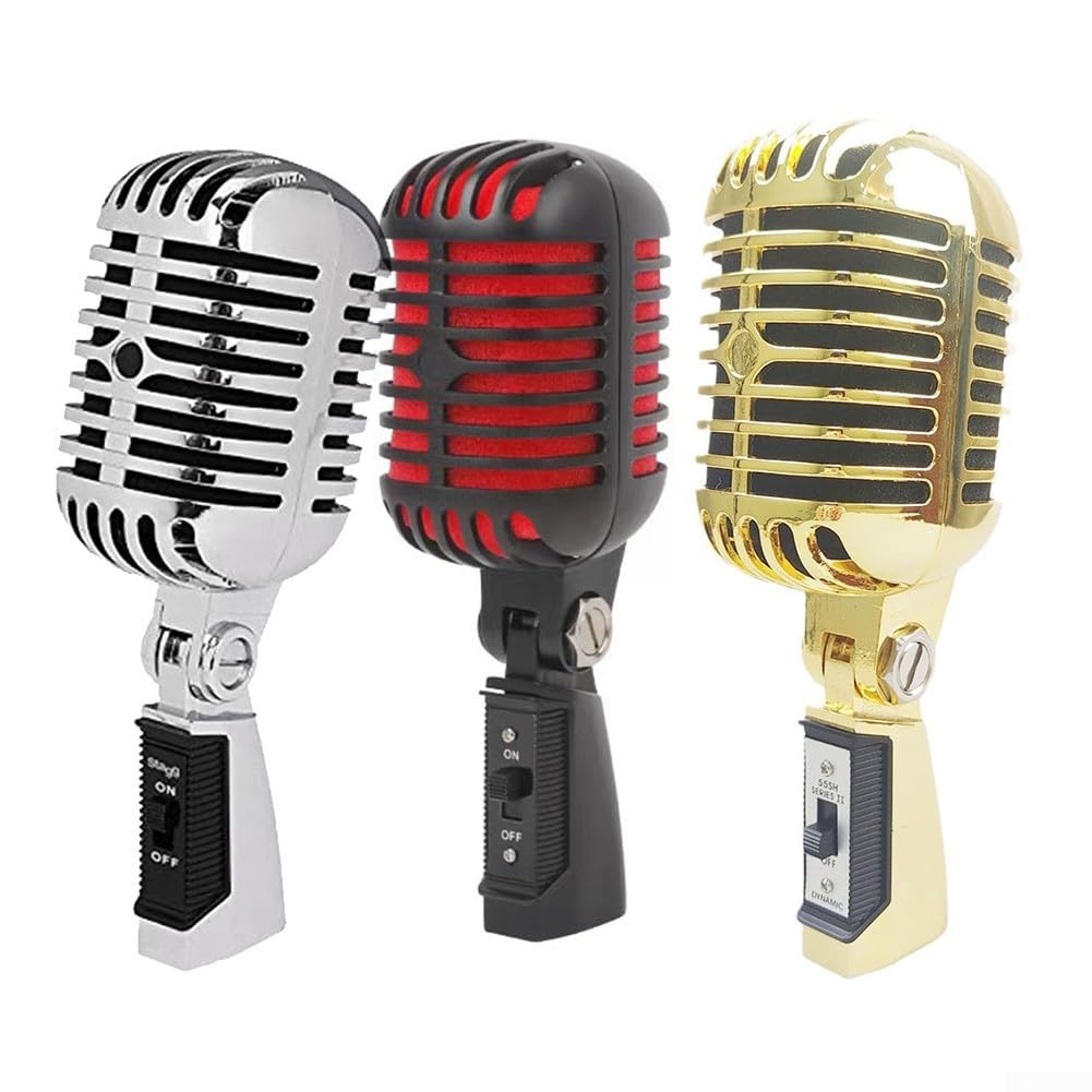 Micrófono dinámico de escenario Columpio clásico, Karaoke Retro Metal Shell Micrófono Micrófono Etapa para grabación de estudio (negro)