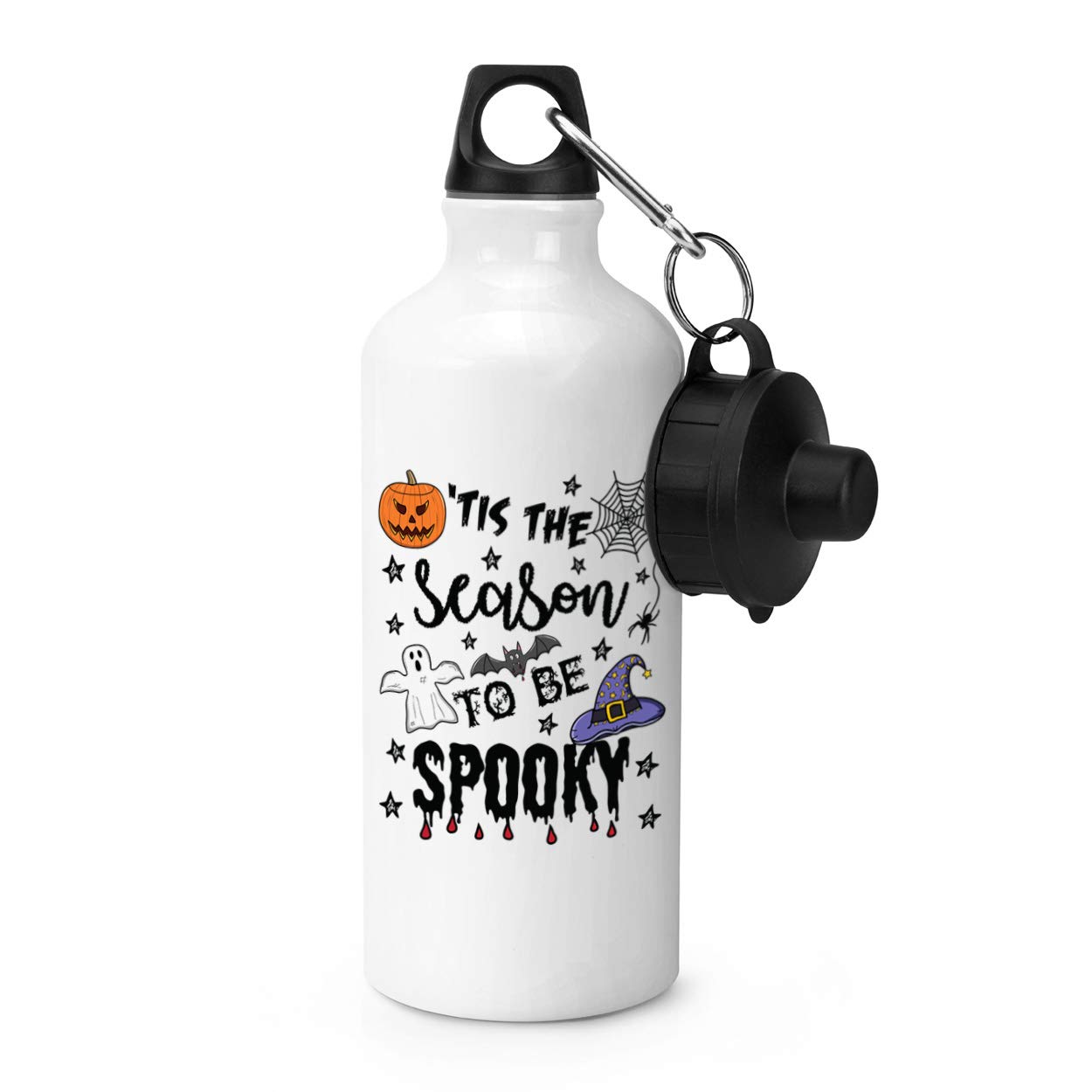 Gift Base Borraccia Sportiva In Metallo 600ml - Design Halloween Tis The Season To Be Spaventoso, Bianca
