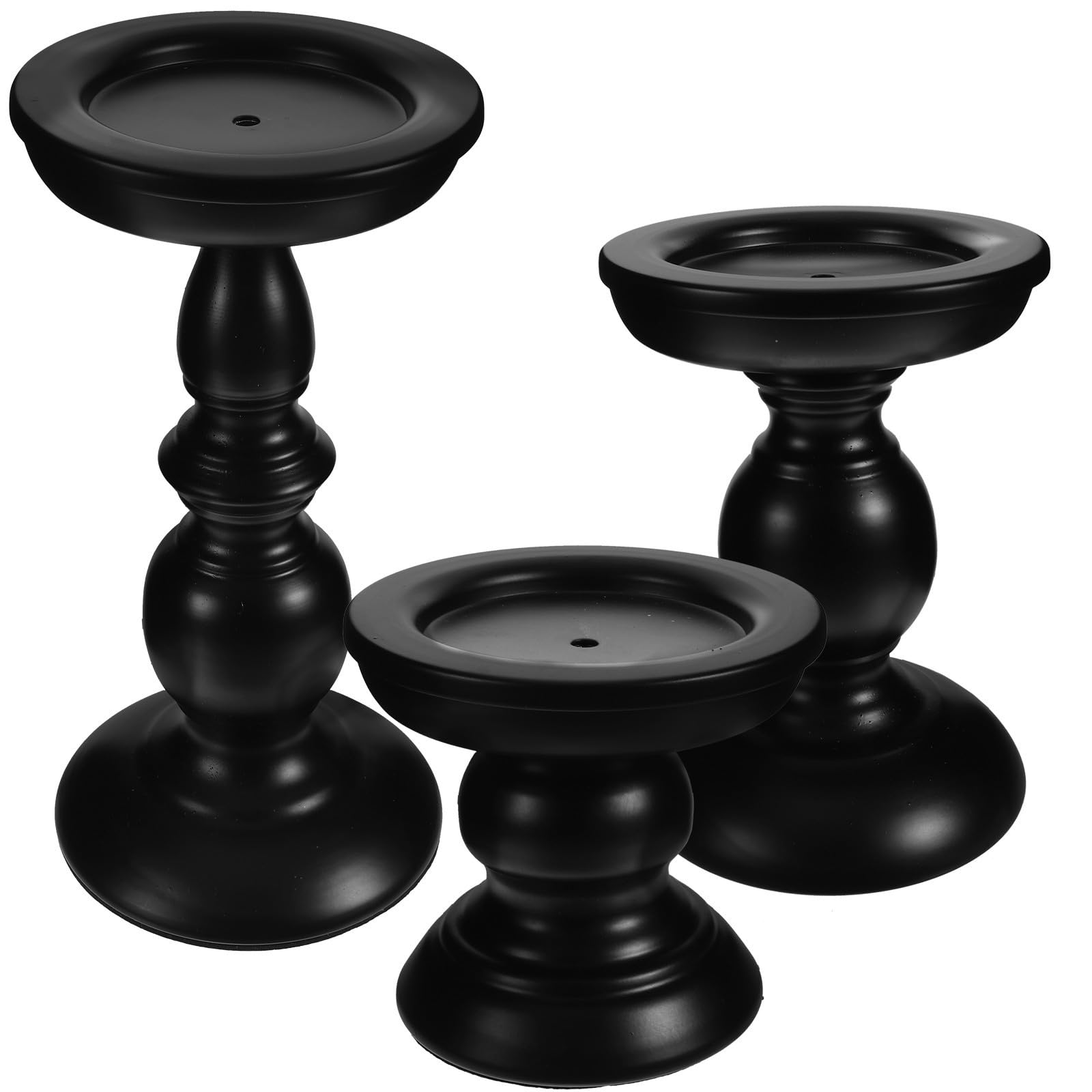 3 Pezzi Portacandele Nero a Colonna Set, Ferro, 8 6 4 Pollici
