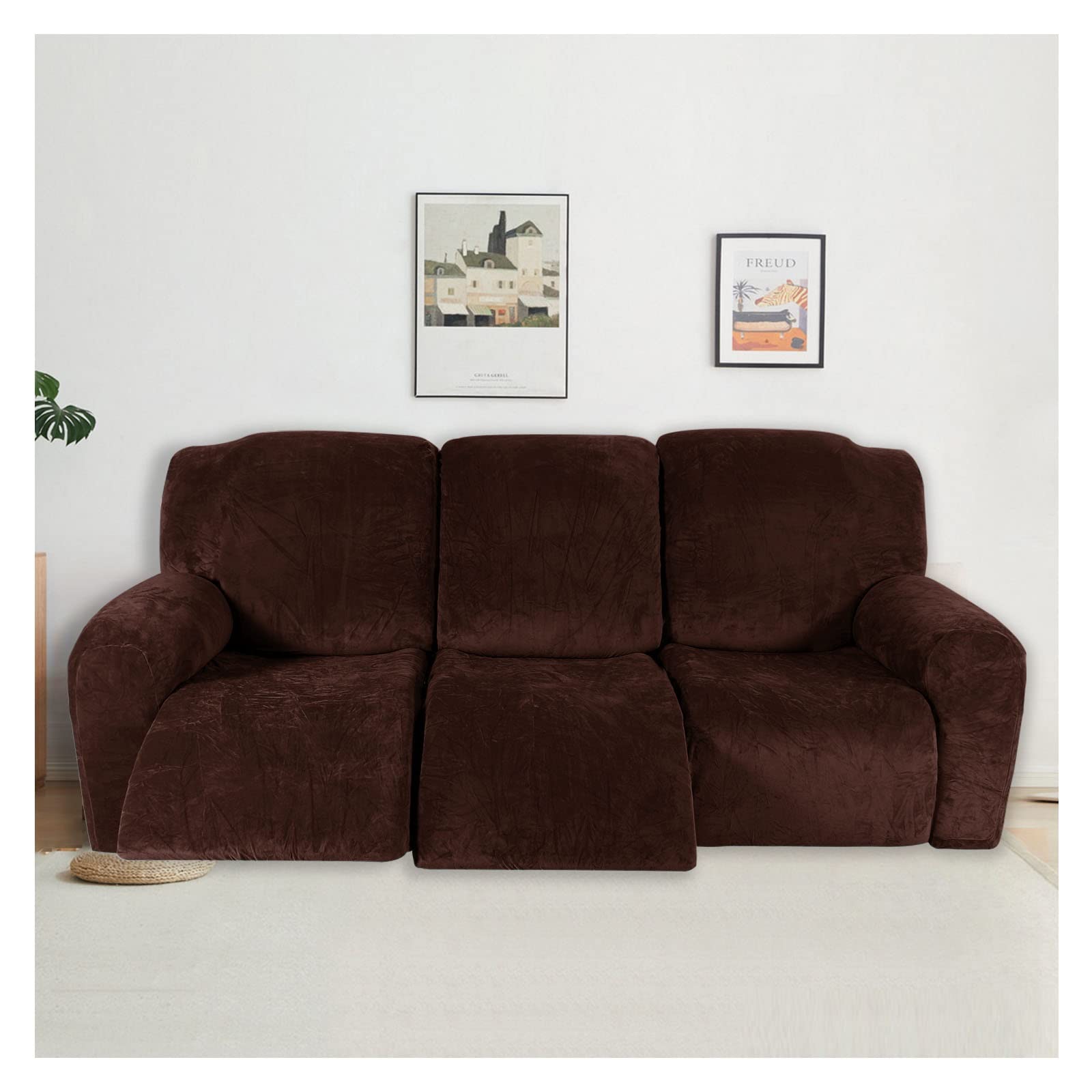 Funda de sillón relax elástica de terciopelo café con 8 piezas adaptables