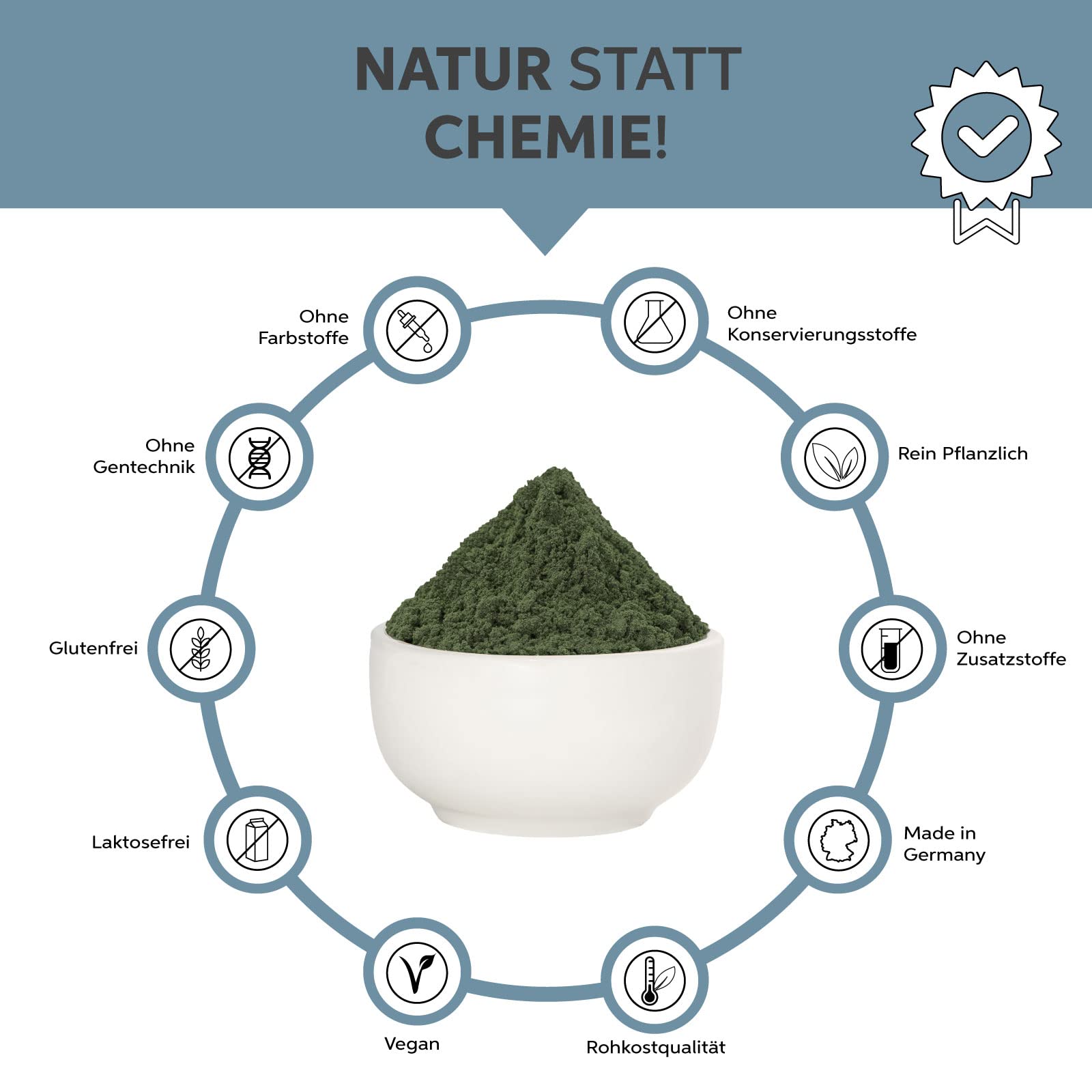 Polvo de espirulina orgánica, 500 g, calidad premium de alimentos crudos, polvo 100% puro de algas sin aditivos, vegano