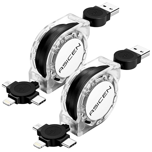 Paquete de 2 cables retráctiles de carga rápida múltiple de 3.3 pies, cable de carga múltiple 3 en 1, cargador retráctil con Lightning/Micro/Tipo C