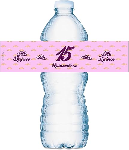 20 etiquetas para botellas de agua de quinceañera, envolturas impermeables para botellas de agua Mis Quince, calcomanías para decoraciones de fiesta