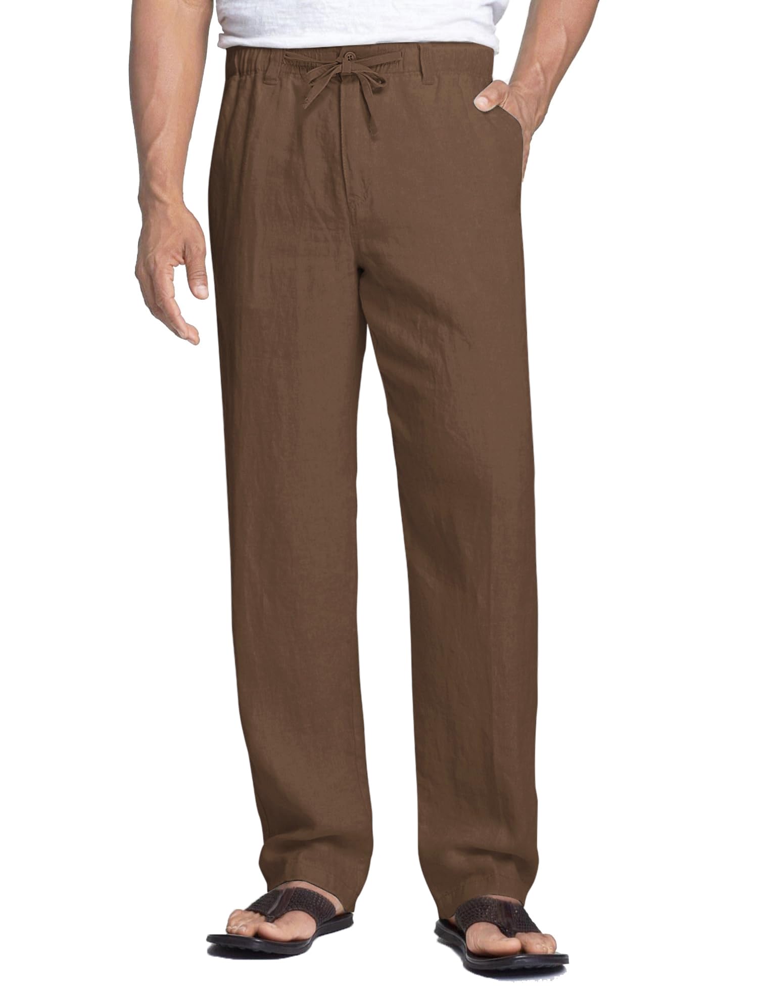COOFANDY Men's Linen Trousers with Drawstring Casual Beach Trousers Made of Cotton Blend Yoga Trousers Casual Trousers Lightweight Long Trousers Loose Fit Black M, black