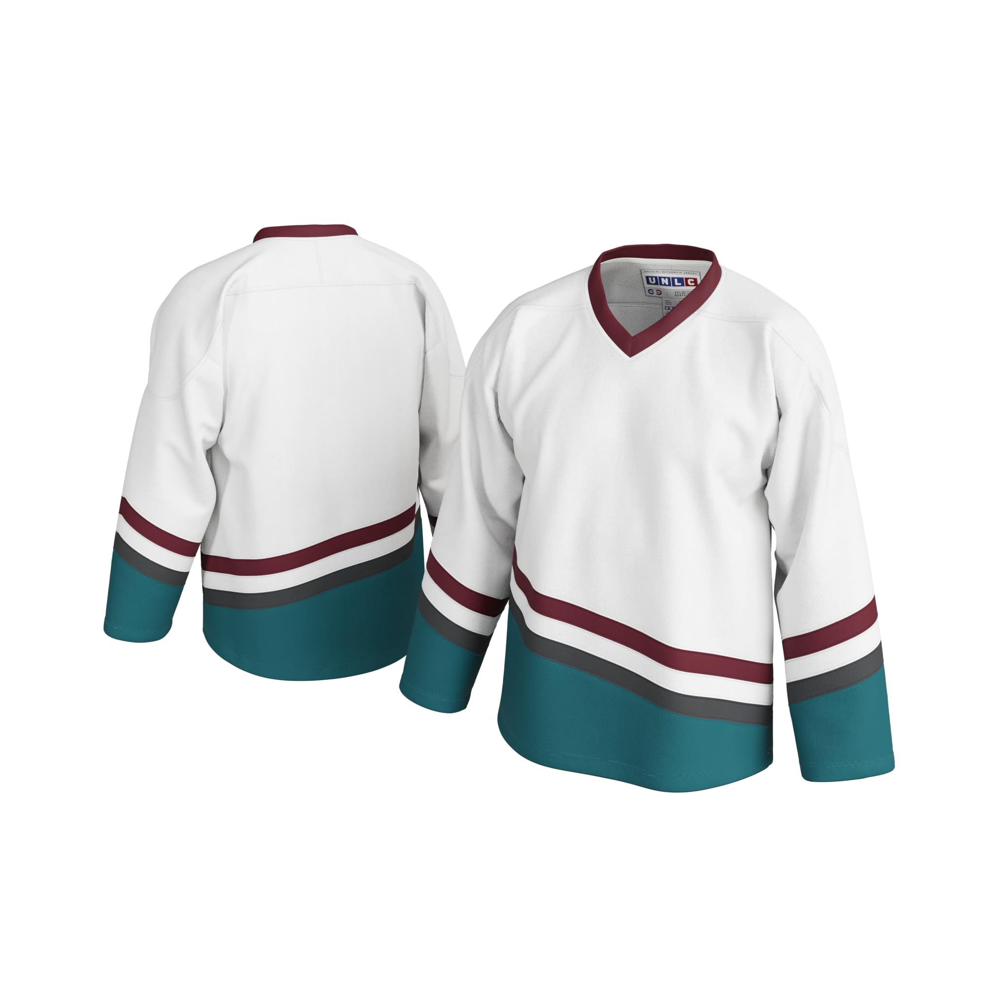 UNLC Ducks Inspired Blank Hockey Jersey with Stripes – Authentic Stitched, Breathable Mesh and Durable Polyester, White, Small