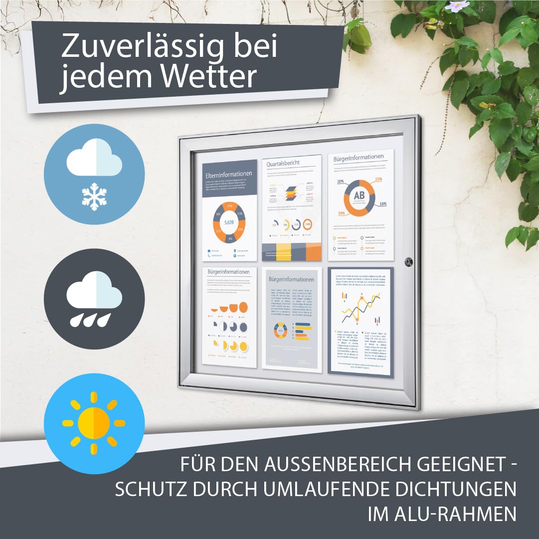 Schaukasten außen 6x DIN A4 | wetterfest | abschließbarer Infokasten mit SAN-Scheibe | beschreibbare magnetische Rückwand | ideal für Außenbereich & Outdoor Wand-Montage