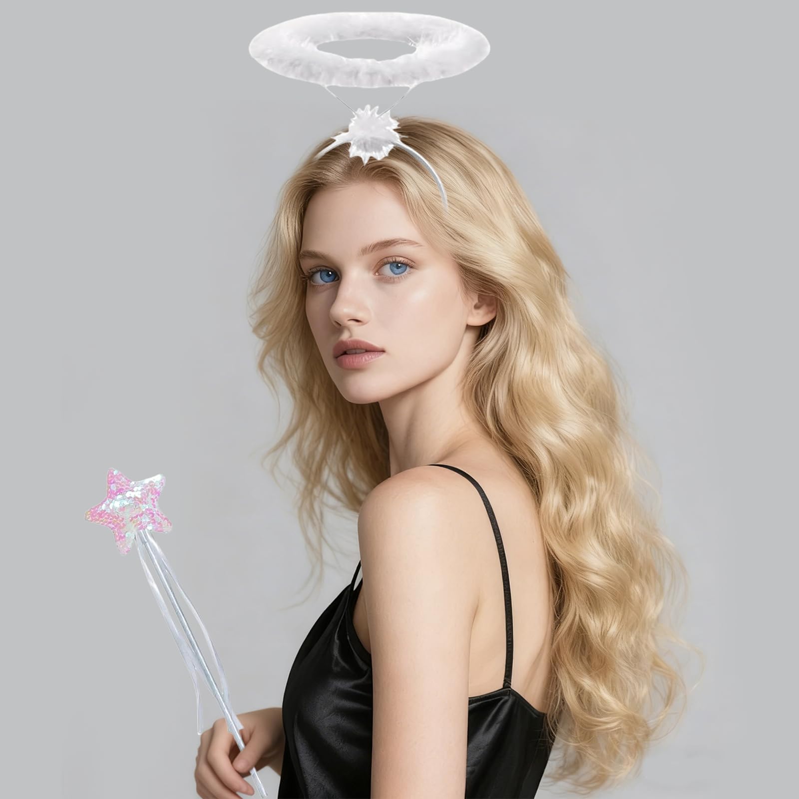 GWAWG Angel Costume Accessory,Angel Halo Headband and Glitter Star Wand Set,for Kids and Adults Halloween - Image 4