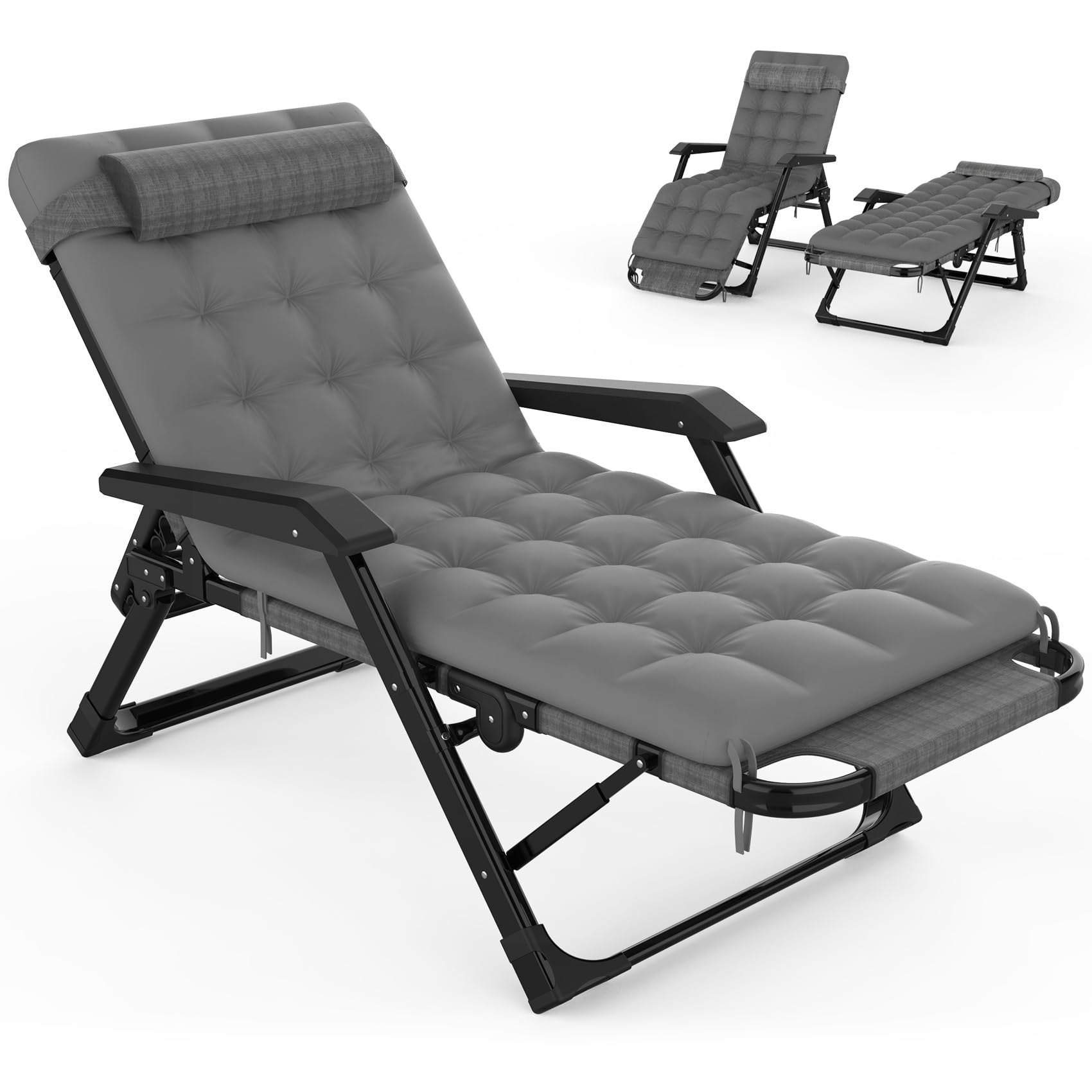 Slendor 3 in 1 Oversized Folding Camping Cot 29in, 6+10 Positions Adjustable XL Patio Chaise Lounge Chair, Sleeping Cots for Adults, Portable Cot Bed Lawn Recliner for Bedroom, Pool, Beach,Gray