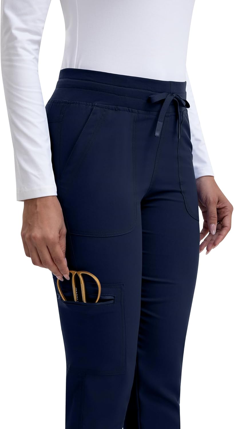 Scrub Pants for Women- Slim Fit Jogger Pants with 5 Pockets, 4-Way Stretch Soft Fabric Cargo Work Pant Navy - Image 5