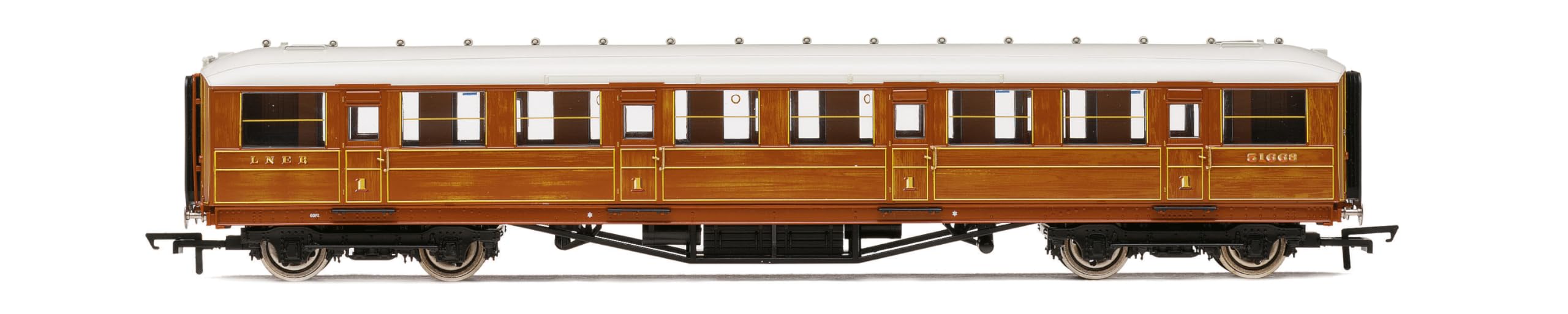 Hornby R40452 LNER Gresley Corridor Teak Coaches 1st Class 51668, Brown