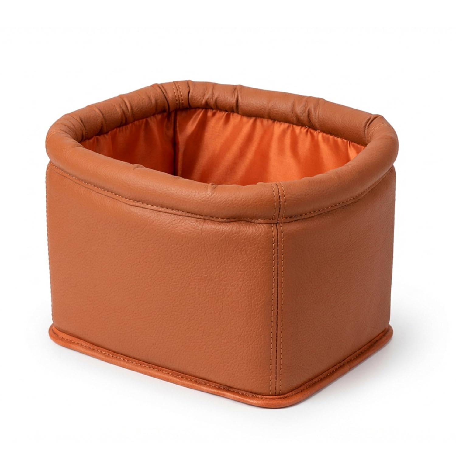 KINGBERWI Leather Car Trash Can, Luxury Car Organizer, Leakproof Garbage Can for Car and Trucks, Orange