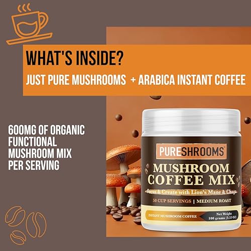 Miniatura 7 de PureShrooms Focus & Create - Café de hongos con Chaga & Lion's Mele. Para prosperar, energía, concentración, alivio del estrés, digestión e