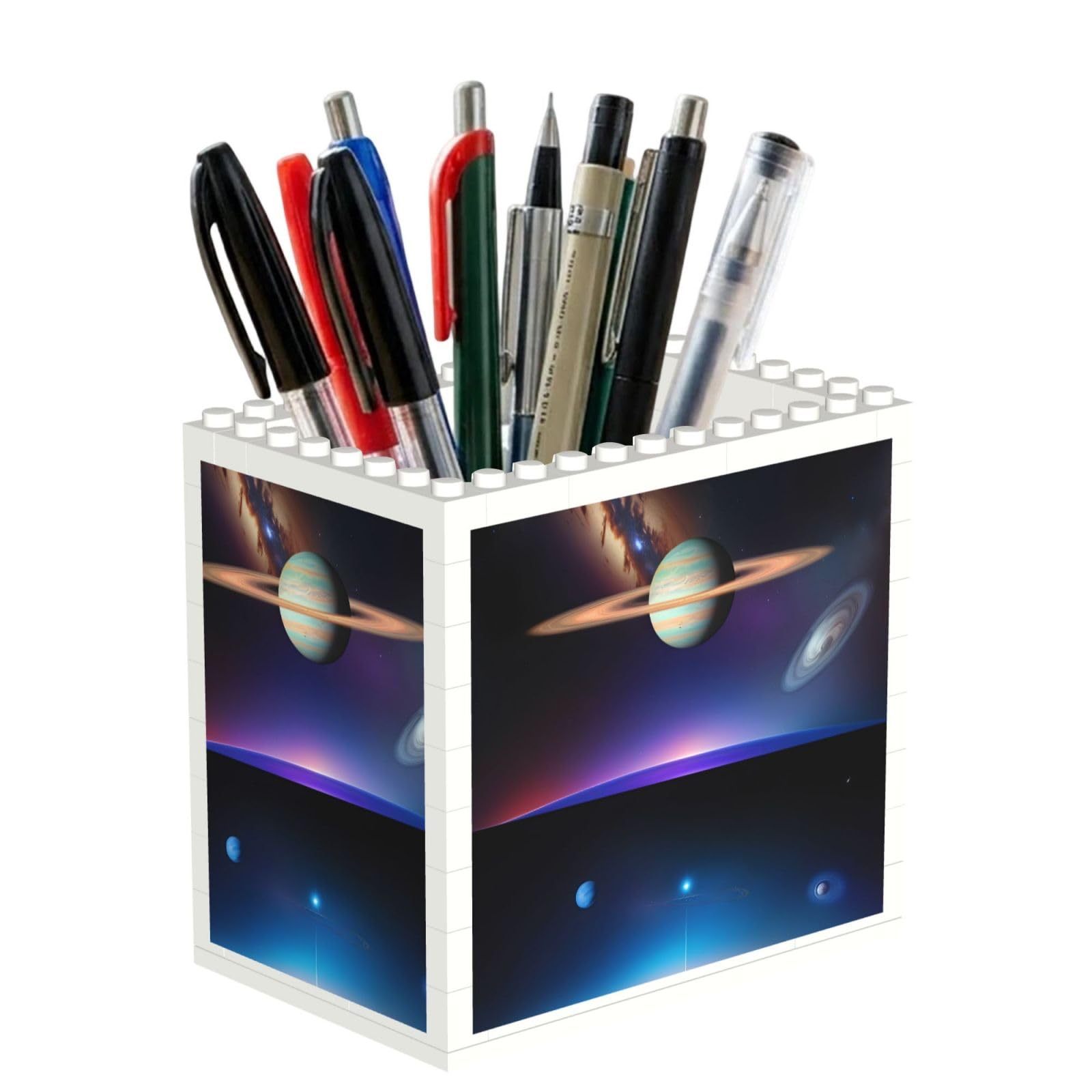 SXZVVBN Cosmic Saturn Building Block Desk Tidy ABS Organiser