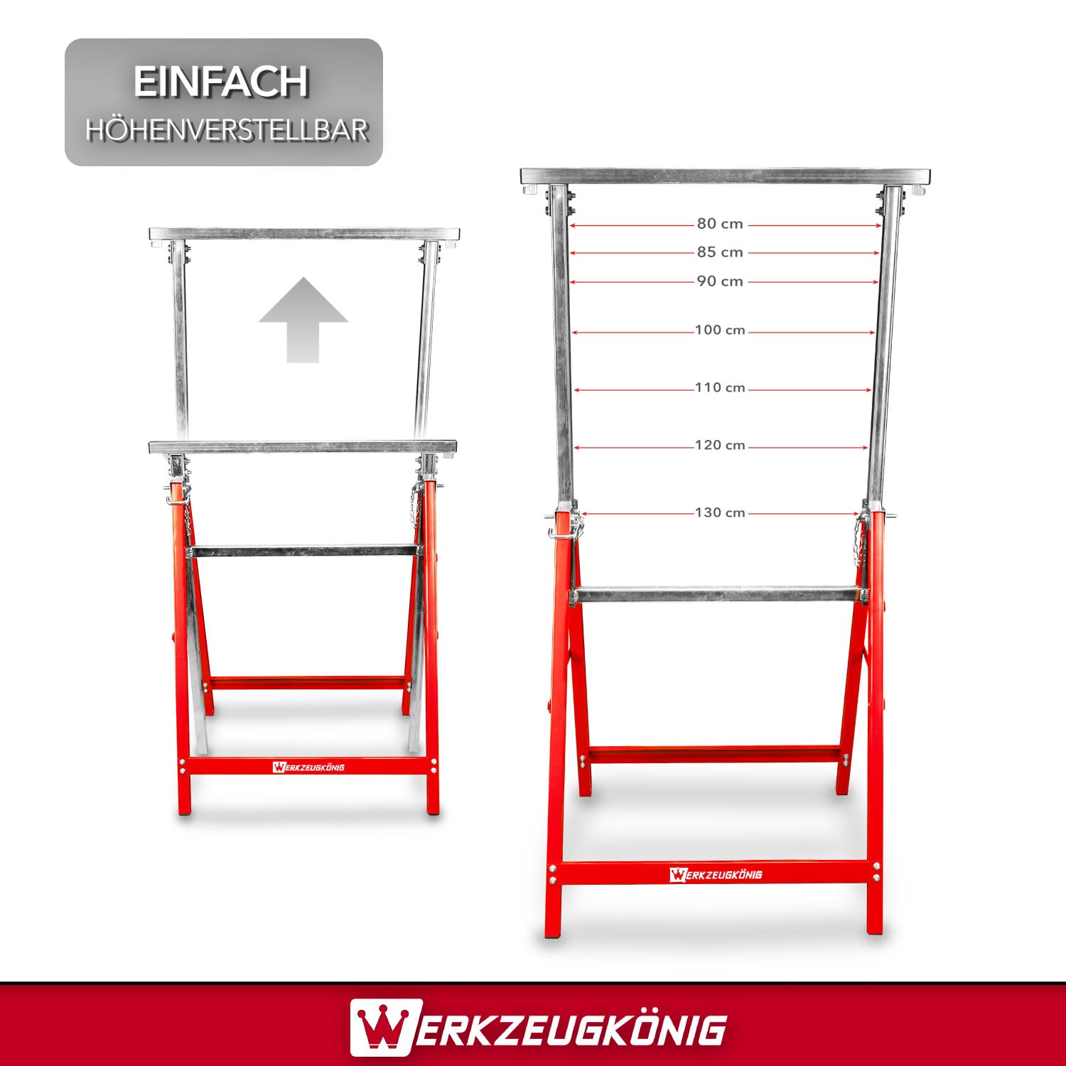 2 Stück Arbeitsbock Gerüstbock Untergestell höhenverstellbar 80-130 cm zusammenklappbar bis 200 kg belastbar