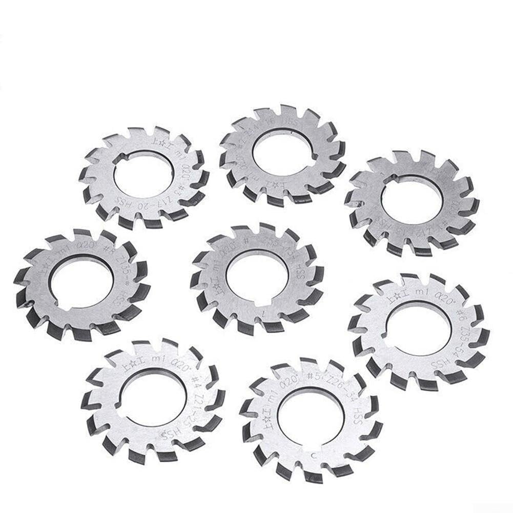 Juego de 8 fresas de engranaje HSS M1 22 mm 20° PA HSS 1 fresadora para engranajes dentados, 8 piezas, M1, ángulo de 20 grados, fresadora de precisión M1, diámetro de 22 mm, 8 piezas de fresa de acero