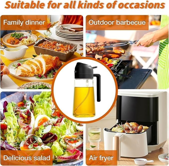 DM_Stores 2-in-1 Oil Sprayer and Dispenser Bottle, Glass, Dual-Function Spray and Pour for Cooking, Grilling, and Dressing
