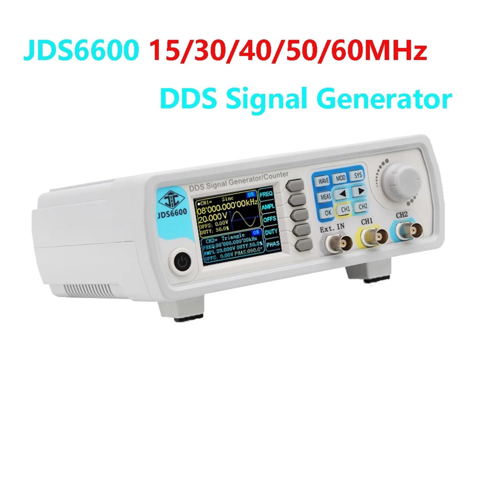 Generador de señales DDS doble canal JDS6600 15/30/40/50/60 M, medidor frecuencia y función contador, generador pulsos forma onda arbitraria(60MHz)