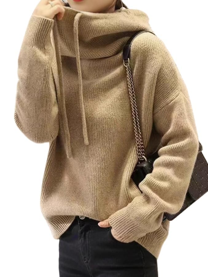 Womens Turtleneck Drawstring Long Sleeve Sweatshirts Fall Winter Fashion Warm Long Sleeve Pullover