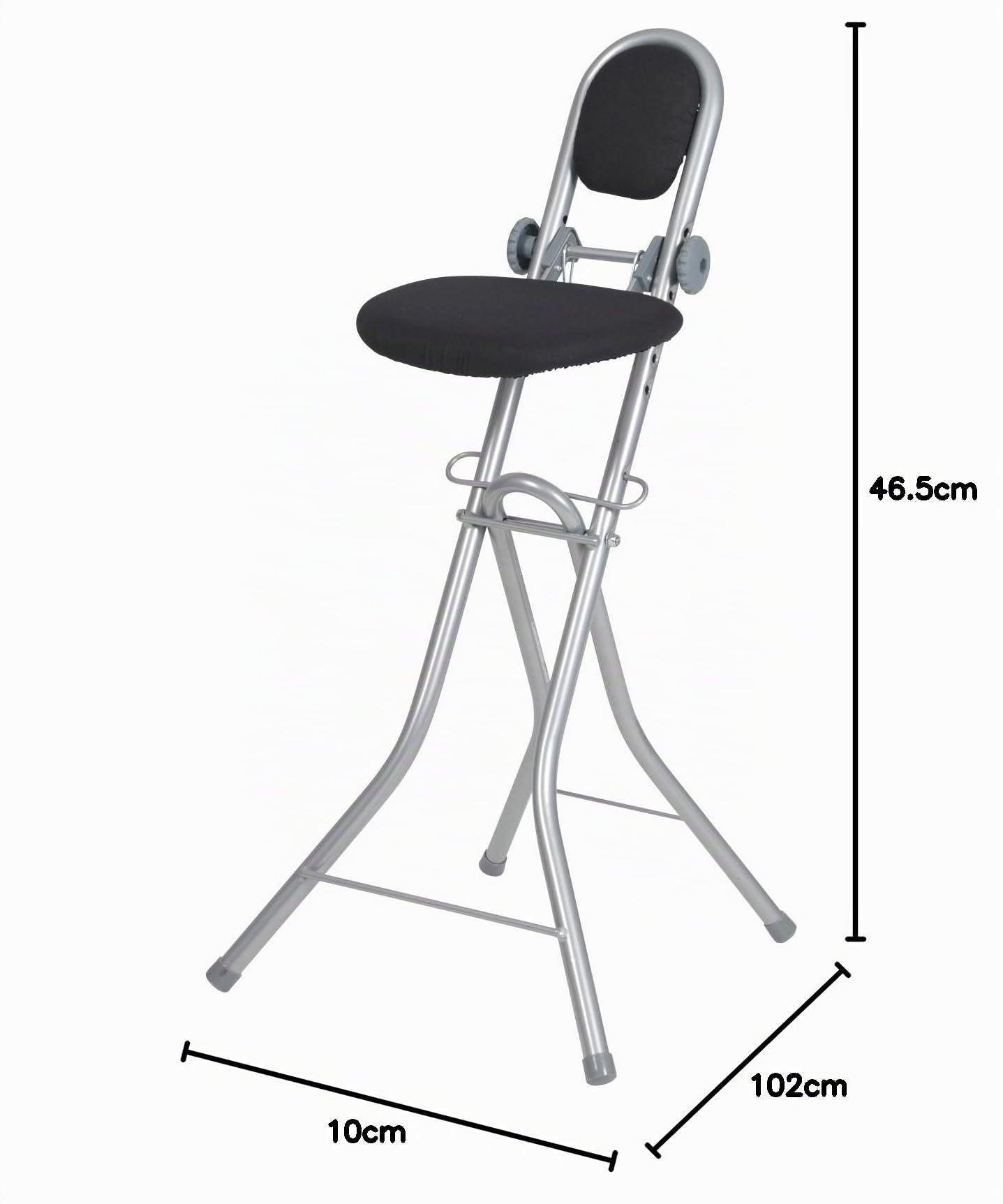 Ribelli® Chaise Assise – Debout, réglable en Hauteur, avec Un Siège de Support idéal pour Le Repassage, la Cuisine, l'Artisanat et Le Travail ; de Couleur Argent/Noir, dim. 47 x 48 x 90 cm