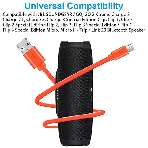 Miniatura 6 de Cable micro USB de repuesto, cable de alimentación de carga plana compatible con JBL Charge 2 3, Flip 2 3 4, Pulse 2 Go, Clip Plus, Micro II, Trip,