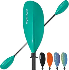 WONITAGO Remo de fibra de vidro premium para caiaque com lâminas de nylon reforçado, remos flutuantes para caiaques, acessórios de remo de caiaque ajustáveis de 20 cm, 3 peças azul-petróleo