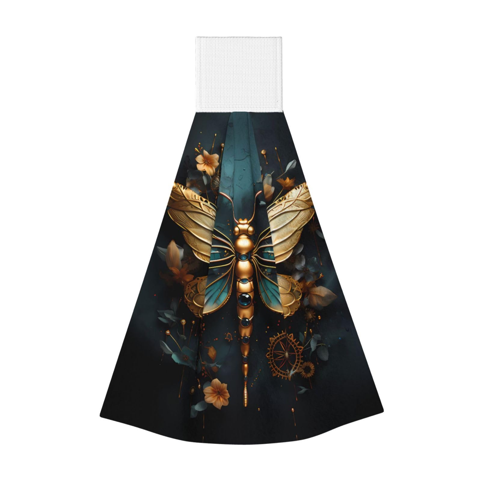 ZQYTGFDC Gold color delicate Dragonfly flower Highly Absorbent Dish Towels Soft Coral Fleece Wipe