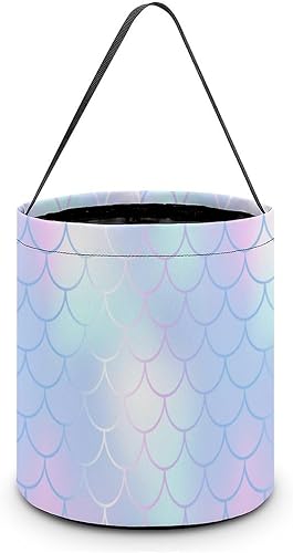 SLNFDKND Cubo de cubo de Halloween con diseño de sirena arcoíris, bolsa de dulces para niños, decoraciones de Halloween