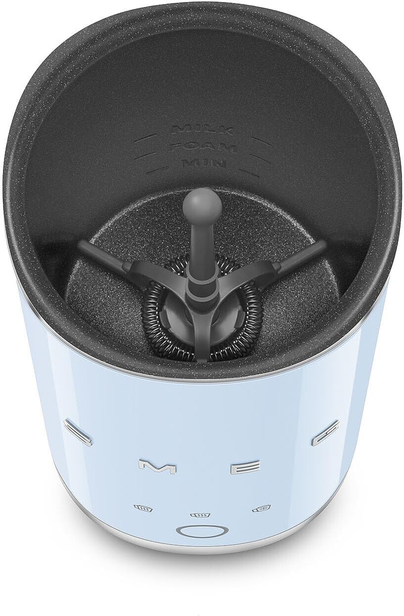 SMEG MFF02 Retro Style Mini Electric Milk Frother – Automatic Hot and Cold Foam Maker for Cappuccino, Latte & Specialty Coffee, 500W One-Button Operation, Compact Design Coffee Accessory-Pastel Blue