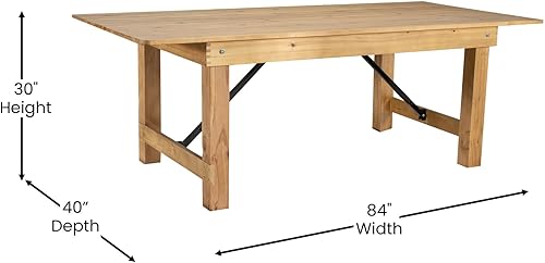 Miniatura 3 de Flash Furniture HERCULES Mesa de Granja Plegable Rectangular de Pino Macizo Rústico Antiguo de 7' x 40", Color Natural Claro