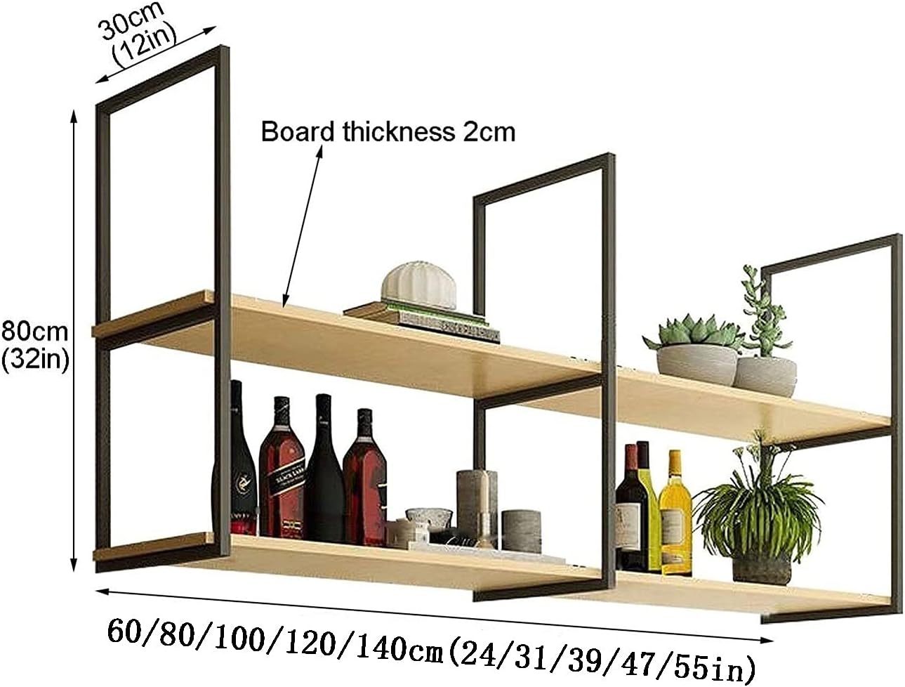 Wine Rack Ceiling Shelf Wine Rack 2Cm Solid Wood Laminate,Loft Wrought Iron Hanging Storage Rack,with Guardrail,Not Easy to Fall and Safer Home Decoration