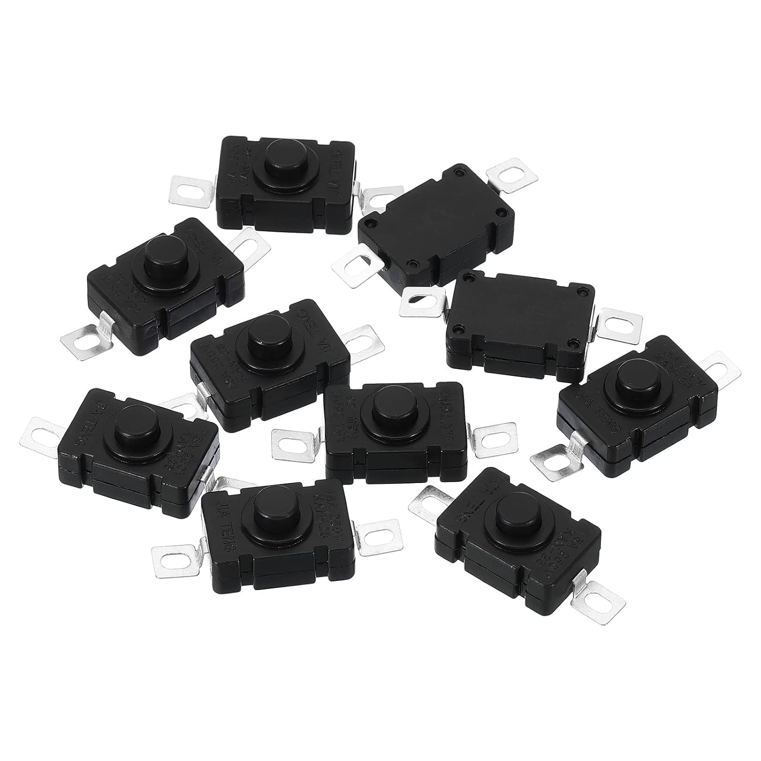 IDUINO Latching Push Button Switch, 10 Pcs KAN-28 Flat Pin with Hole On/Off Self-Lock AC 250V 1.5A Micro Switch for Flashlight Light Wall Outlet, Black-image-6