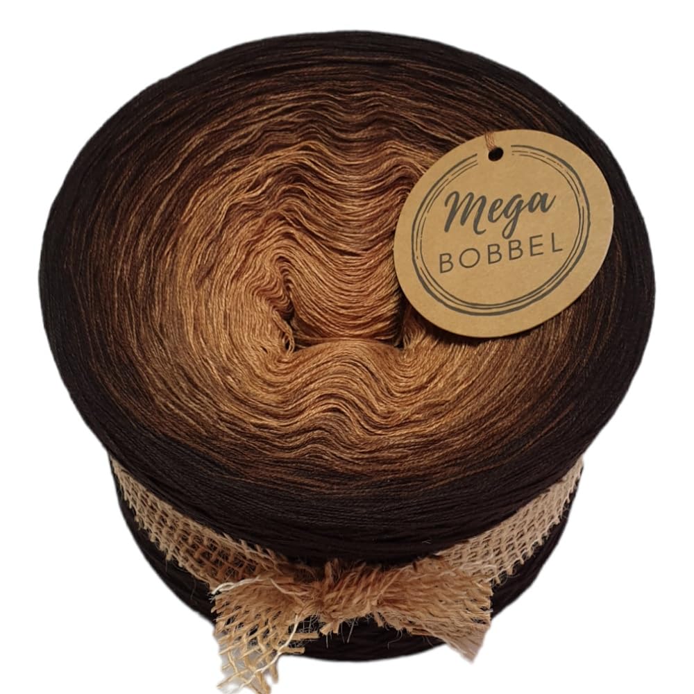 MegaBobbel*Schokotraum*A273* (Außenfarbe: Schokolade) Farbverlaufsgarn - Lace Garn Bobbel Wolle zum Häkeln & Stricken - 50% Baumwolle/50% Polyacryl (4 fädig, 3750m)