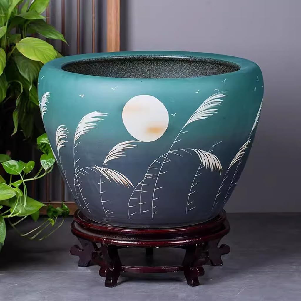 Acuario Tanque de Agua de cerámica de Cilindro Grande for jardín, Tanque de pez Dorado, Cuenco de Loto, Maceta de Lirio de Agua de Loto, Tanque hidropónico Decoración De Acuarios(53cm)
