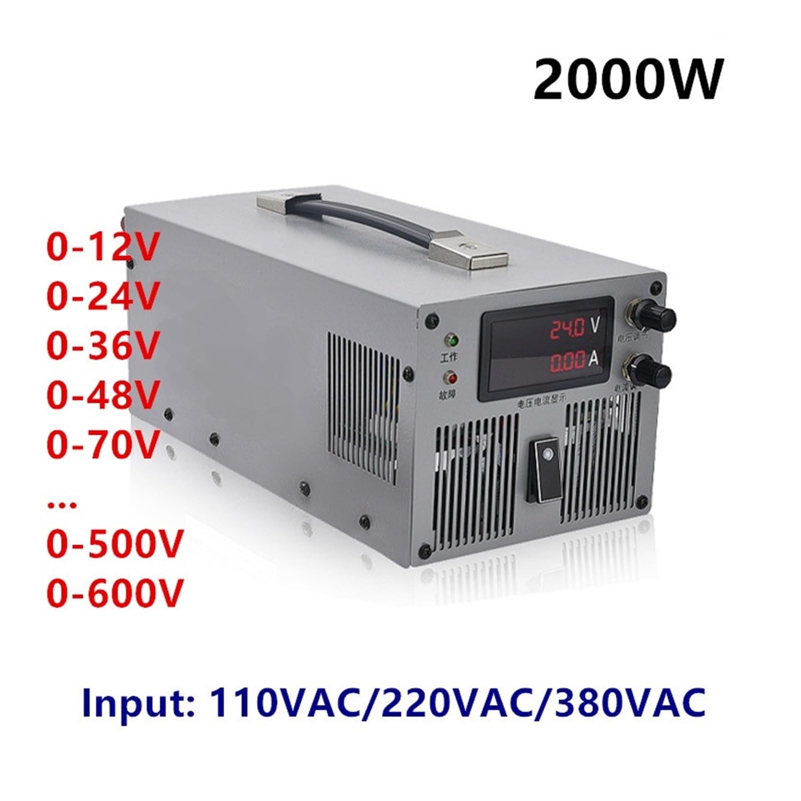 Zasilacz przełączany 2000 W, 0-12 V, 24 V, 36 V, 48 V, 60 V, 70 V, 90 V, 110 V, 220 V, 300 V, 400 V, 600 V, regulowane napięcie i prąd, cyfrowy wyświetlacz. (0-110V 0-18A)