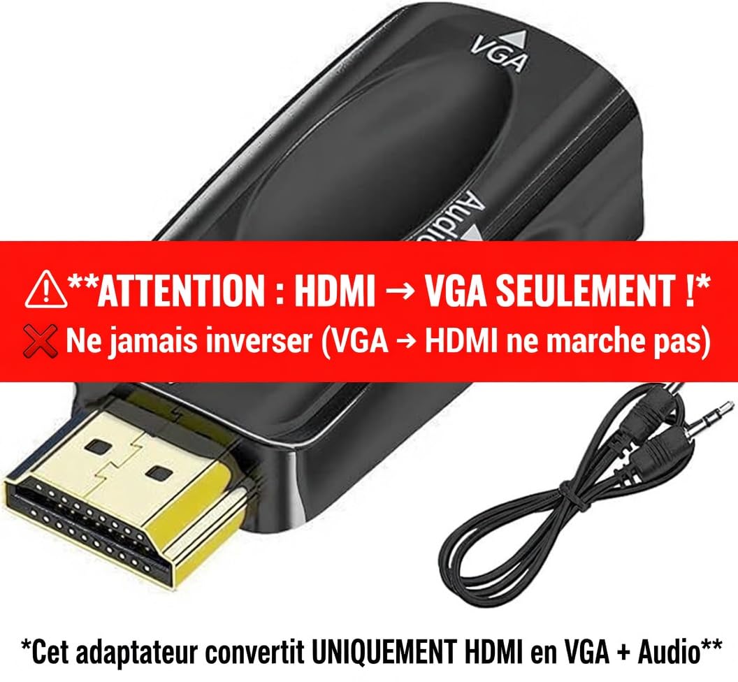 Adaptateur HDMI vers VGA Audio 3.5mm Convertisseur HDMI mâle VGA Femelle 1080p