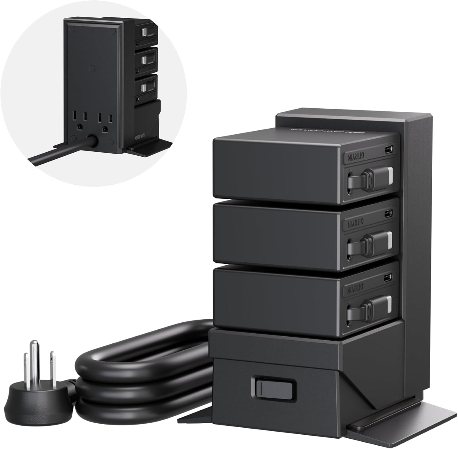 Gitryin Tower Charging Station for Nightstand, 195W Retractable Charger