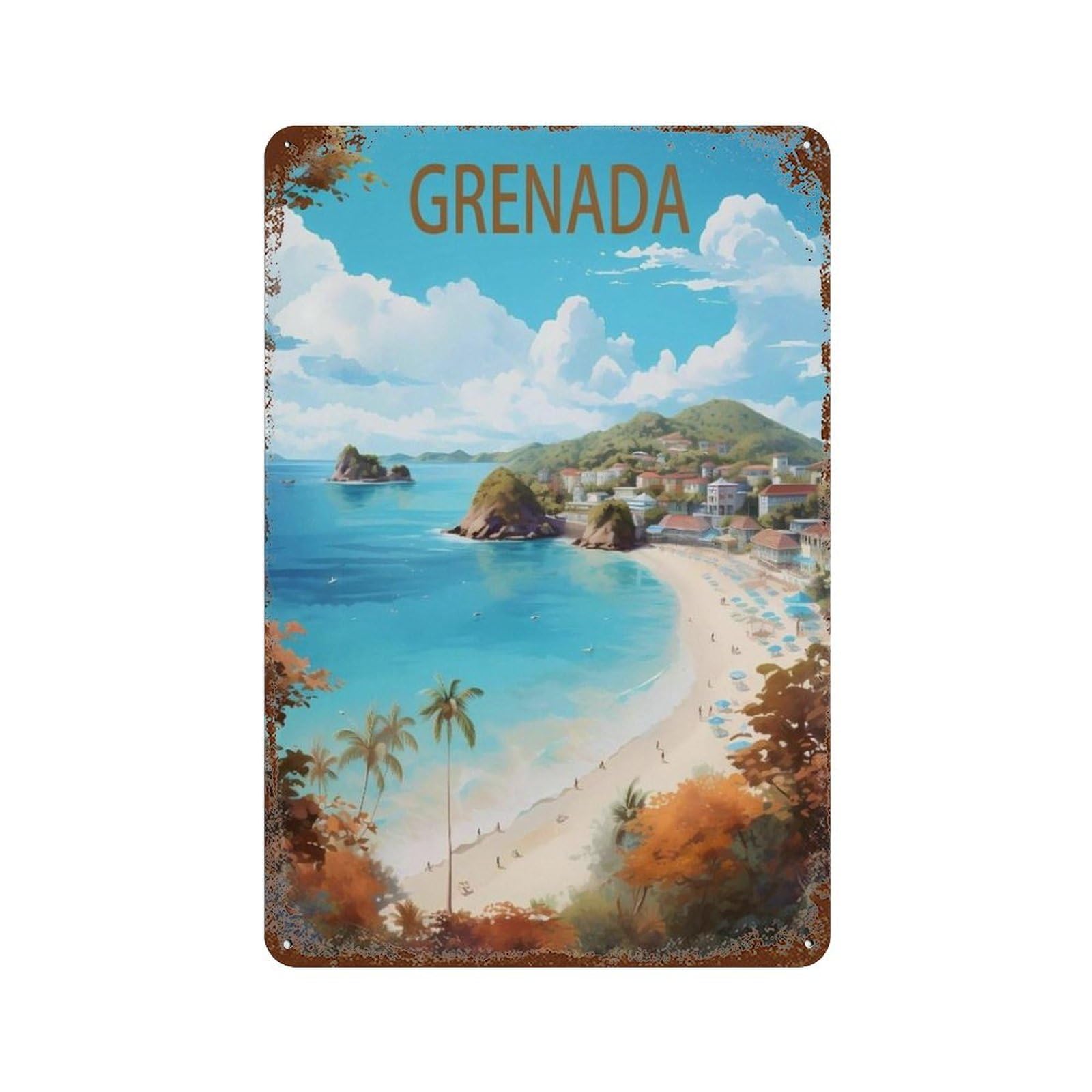 Pgcksk A10 Farmhouse Bathroom Decor Wall Art Funny Bathroom Wall Decor Signs，Grenada Caribbean Lake，Tin Sign Home Decor(30X40cm）12X16 Inch-P36