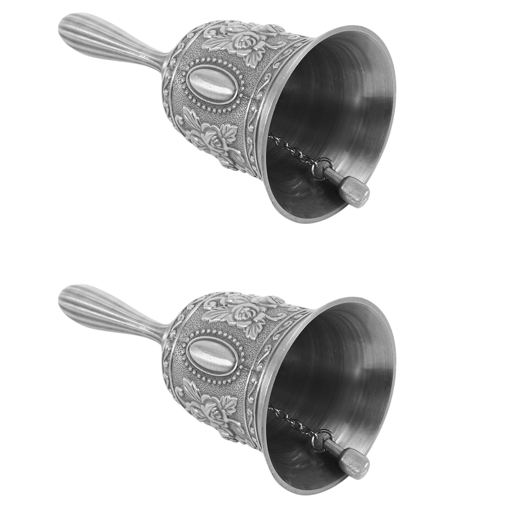 Hndhbfgrt 2X Hand Bell, Metal Tone Hand Hold Service Call Bell Desktop Bell Tea Dinner Bell Game Bell, Silver