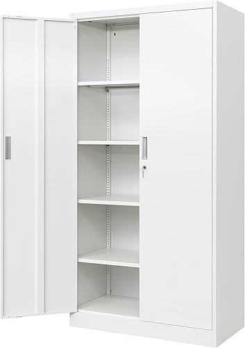 Metal Storage Cabinet, 72" H x 36" W x 18" D Locking Cabinet with Adjustable Shelves, Steel Storage Cabinets for Garage, Home, Office, Pantry