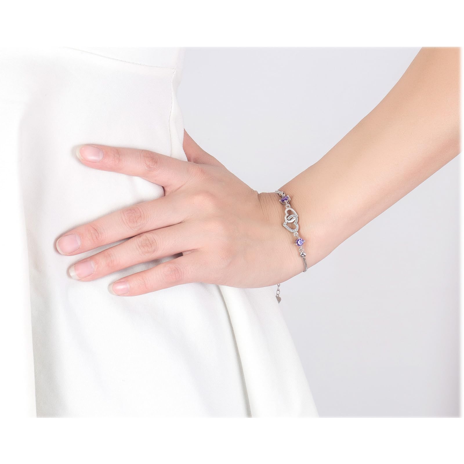 Braccialetto Donna Carino Cuore per Le Donne Regolabile Slider Gioielli Minimalista Regalo Il Suo Accessorio di Moda-Bianco